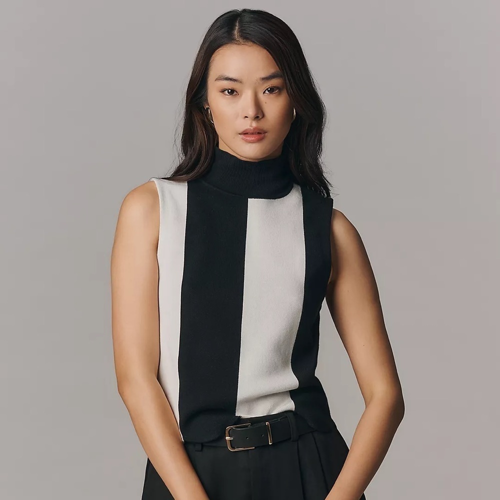 NWT! Anthropologie Maeve Scalloped Turtleneck Sweater Tank Top - Size Large ⚫️